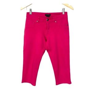 Cisono Y2K Solid Hot Berry Pink Cropped Stretchable Form Fitting Capri Pants